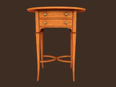 Vintage oval side table with drawers  Low-poly 3D model