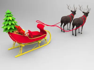 Deer Santa Sleigh Low-poly 3D model