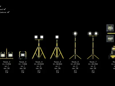 Flood Light Pack With Custom Textures Low-poly 3D model
