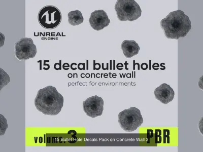 120 Bullet Hole Decals Pack on Concrete Wall Texture