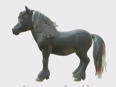 Black Welsh Pony 3D Model with Miniature Elegance Low-poly 3D model