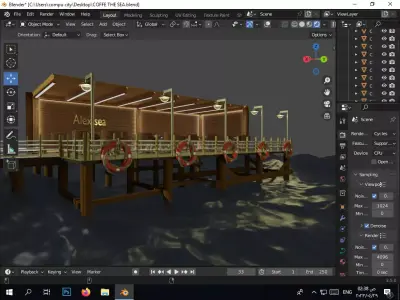 A floating cafe in the Mediterranean with a sea and inspiring  Free 3D model