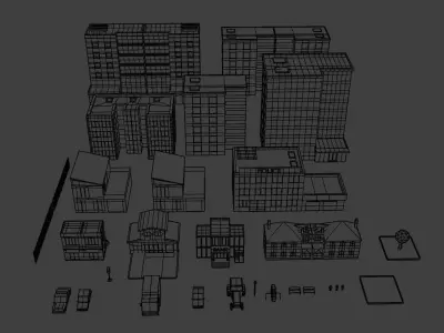 Low  poly city pack Low-poly 3D model
