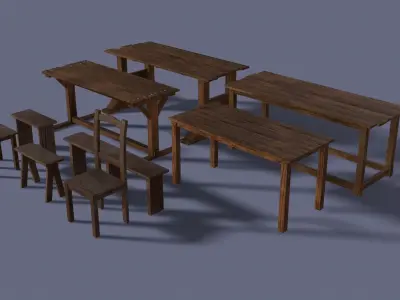 Medieval Furniture Low-poly 3D model