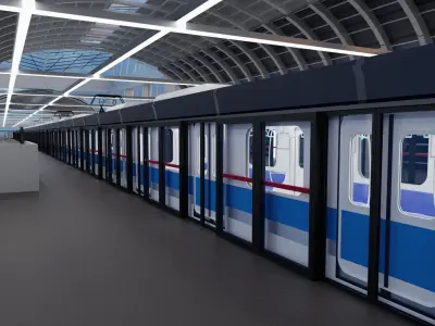 Subway Station with 6-Car Electric Train Blender 3D model