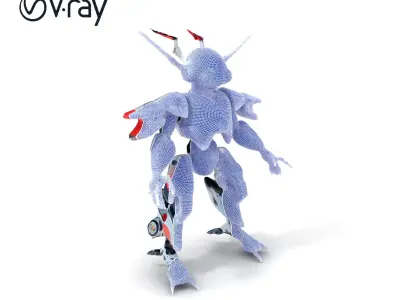 Cyber Mech Guardian with Dynamic Neon Lights Low-poly 3D model