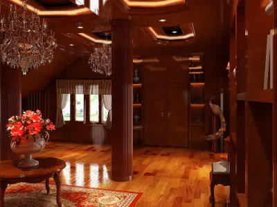 Classic Wooden Living Room 3D model