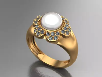 Flower ring with gems 3D print model