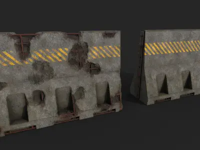 Concrete Barrier - Destroyed and New Low-poly 3D model