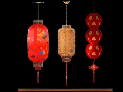 Chinese red lanterns 3D model