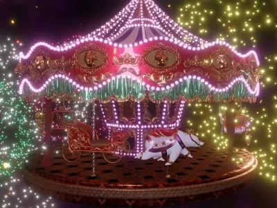 animals merry-go-round ride in fireworks  3D model  Low-poly 3D model