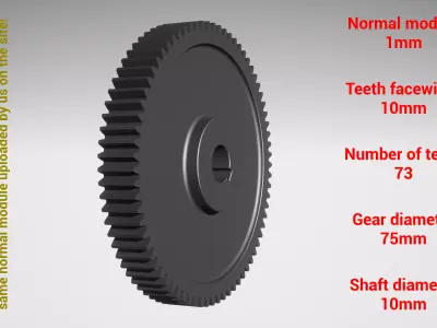 Cylindrical gear - paired - z73 m1 D75 d10 3D print model