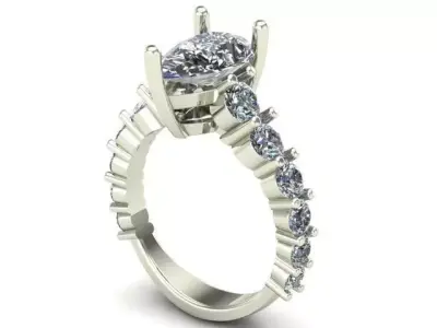 Engagement Ring With Pear and Round Diamond 3D model