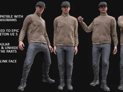 Man - Autumn Outfit 4 - Modular - Rigged Low-poly 3D model