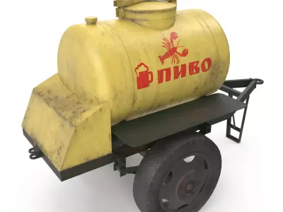 Barrel trailer for kvass and beer Low-poly 3D model