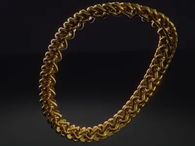 Gold Interlocking Diamond Link Chain - Textured Diamonds Low-poly 3D model