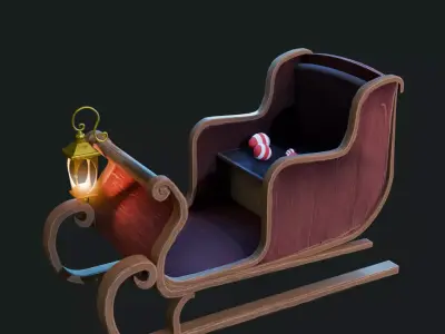 Christmas Sleigh Game-Ready Low-poly 3D model