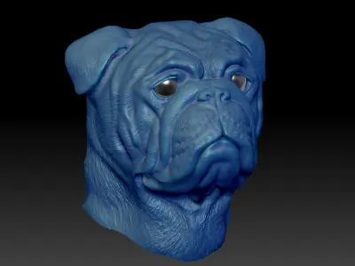 English Bulldog Head Portrait -3D Print Model High-Polygon 3D print model