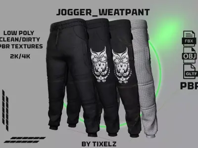 men and women clothing- realistic Jogger Sweatpant Low-poly 3D model