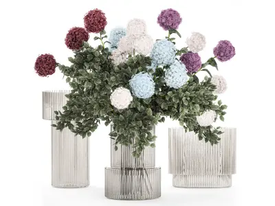 Large bouquet of flowers and greenery blue white hydrangea 354 3D model