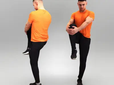 Athletic man doing leg stretches 395 Low-poly 3D model