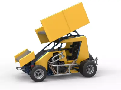 Winged 600 Micro sprint car Scale 1 to 25 3D print model