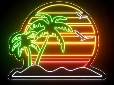 Sunset Beach Neon Sign 3D model