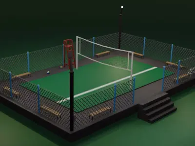 Low Poly Volleyball Court Modeling Low-poly 3D model
