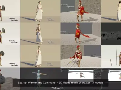 Spartan Warrior and Commoner - 3D Game ready character 3D Model Collection