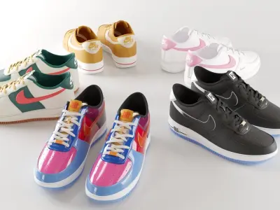 Nike Air Force 1 with 5 pbr material and 2 type 3dmodel Low-poly 3D model