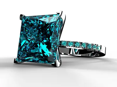 3D model Solitaire Fancy-SL Ring with Princess Cut Gemstone 3D print model