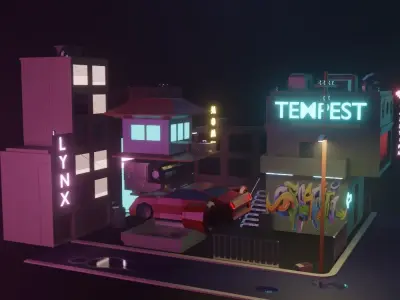 LOW POLY CYBERPUNK MINI CITY SCENE PACK Low-poly 3D model