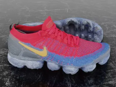 NIKE AIR VAPORMAX FLYKNIT 3D SHOES MAROON BLUE AND GOLD 3D model