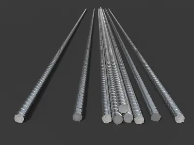 Rebar- Chrome Reinforcement -  threaded rod - building materials 3D model