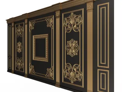 Boiserie Classic Wall with Mouldings 016 Black Low-poly 3D model