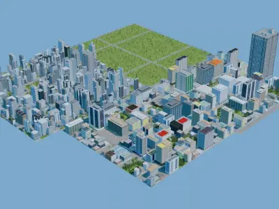 City Downtown Skyscraper Street 12 - DAY Low-poly 3D model