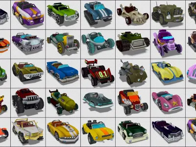 Cartoon - Characters cars weapons Low-poly 3D model