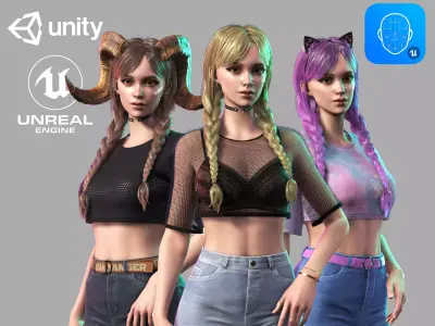 Streetwear Girl 3 - Casual Wear Girls Pack 1 Game-Ready Low-poly 3D model