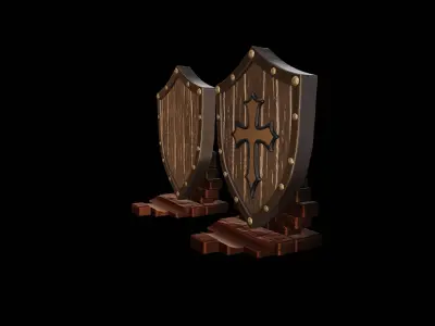 Heroic Phone Stand  Shield Design with Cross for Desk Setup 3D print model