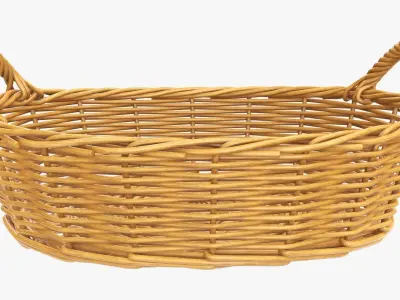 Wicker basket oval with handles medium brown 3D model