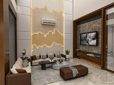 Luxury Double Height Living Room Interior 3D model