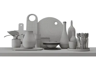 Set Of Ceramic Dishes Kitchen Decor 3D model