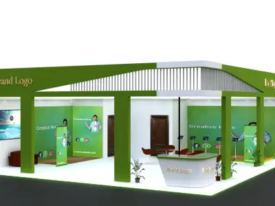 Eco-modern exhibition booth with green frame setup 3D model