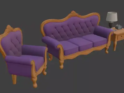 Cartoon sofa set 3D model get