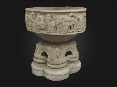 Stone Baptismal Font  Sacred Symbolism in Timeless Stone 3D model