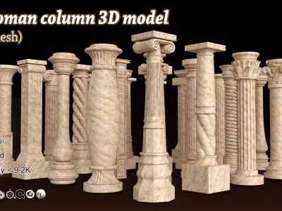 25 Roman column 3D Model Basemesh Low-poly 3D model