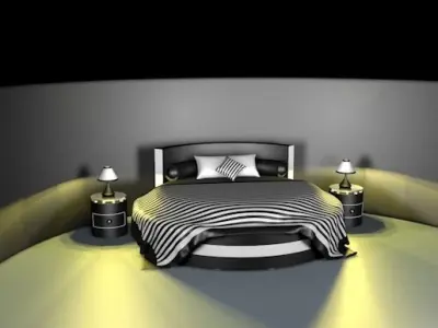 Bedrooms room with bed and two lamps Free low-poly 3D model