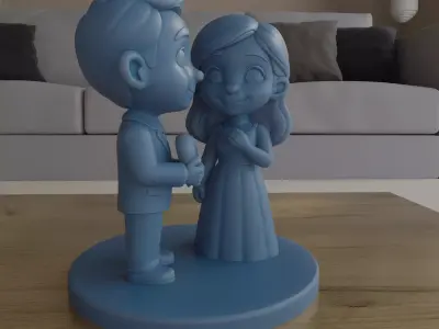Cute Love Couple Figurine STL Chibi Romantic Statue 3D print model