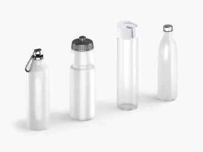 Water Sport Bottle - aluminum and plastic botle set Low-poly 3D model