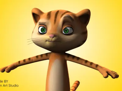 Stylized Cartoon Rigged Cat Low-poly 3D model